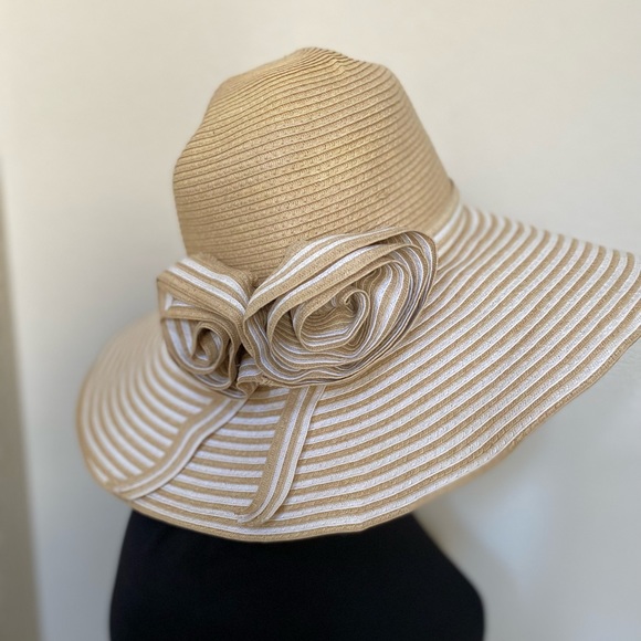 Natural & White Striped Wide Brim Hat - Picture 2 of 3